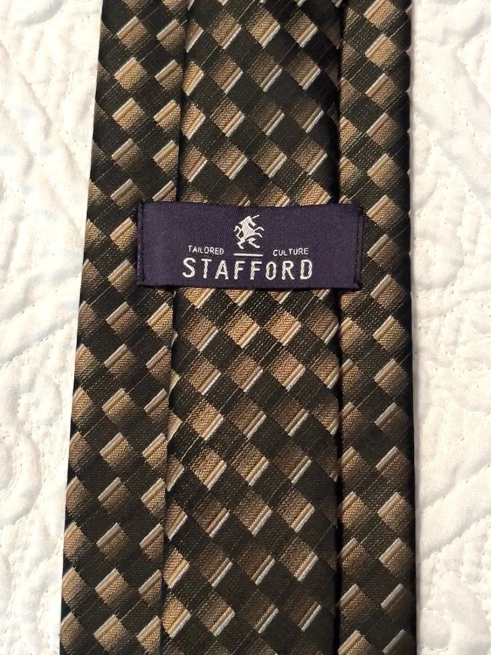 Stafford Men's Woven Check Tie in Brown and Black